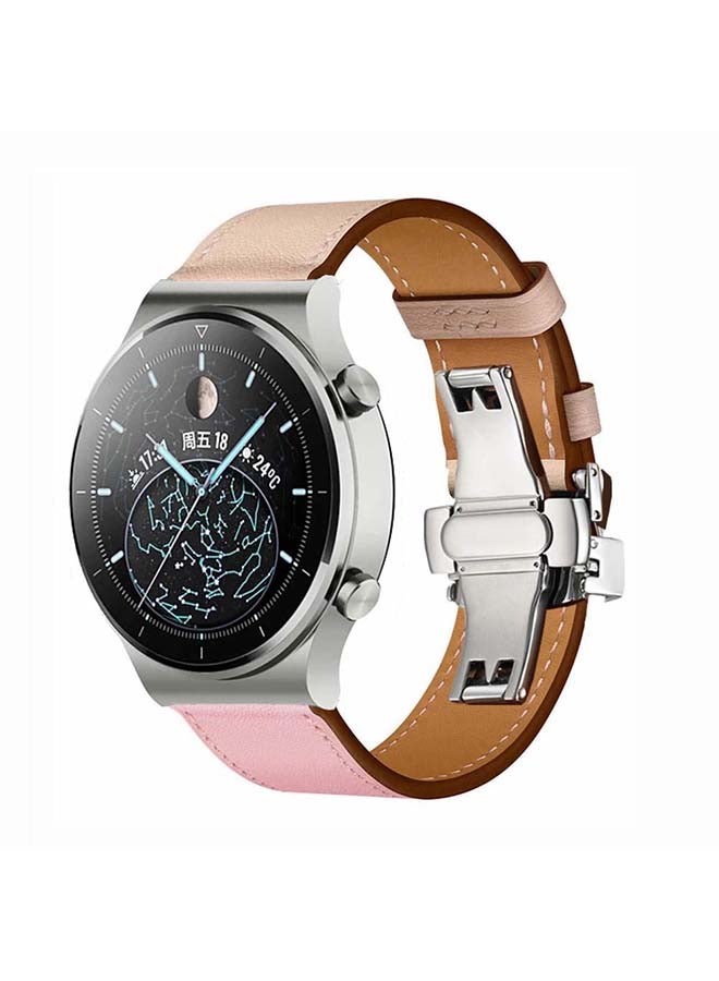 Perfii Genuine Leather Replacement Band For Huawei Watch GT2 Pro 22mm Pink - Image 2