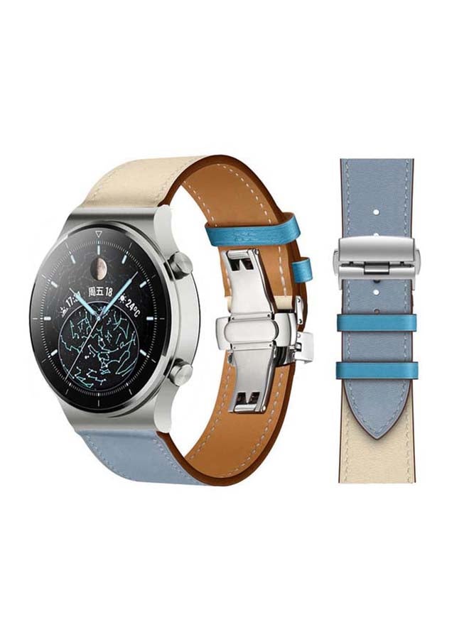 Perfii Genuine Leather Replacement Band For Huawei Watch GT2 Pro 22mm Blue - Image 1
