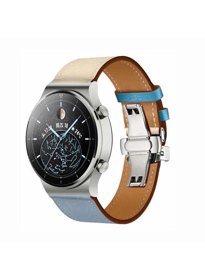 Perfii Genuine Leather Replacement Band For Huawei Watch GT2 Pro 22mm Blue - Image 2