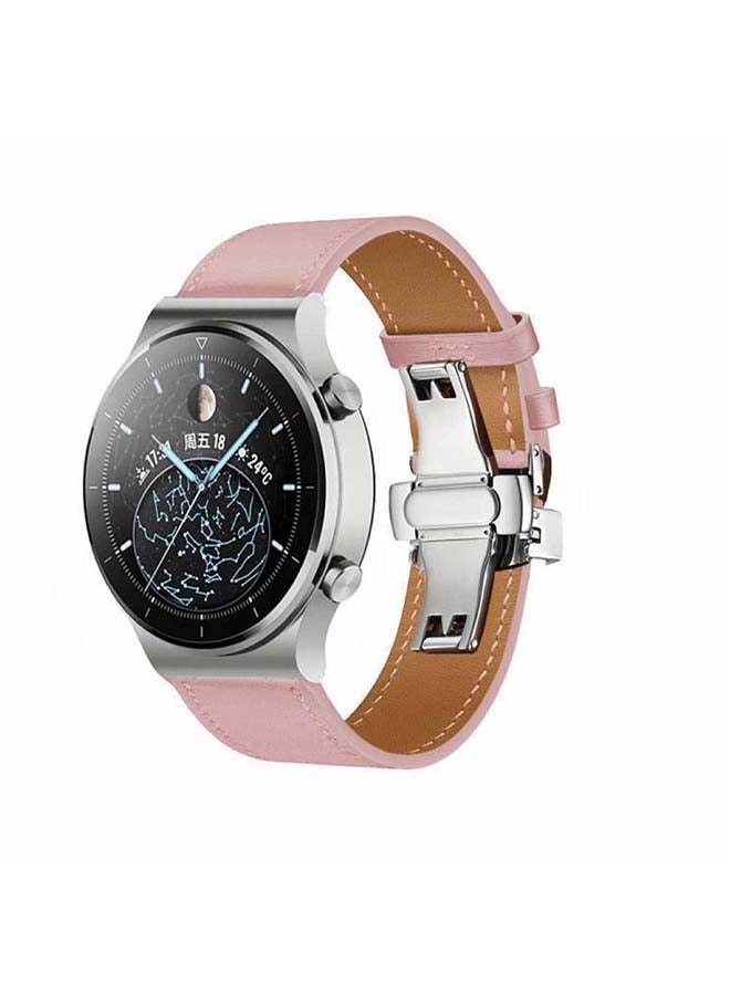Perfii Genuine Leather Replacement Band For Huawei Watch GT2 Pro 22mm Pink - Image 2