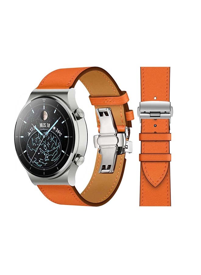 Perfii Genuine Leather Replacement Band For Huawei Watch GT2 Pro 22mm Orange - Image 1