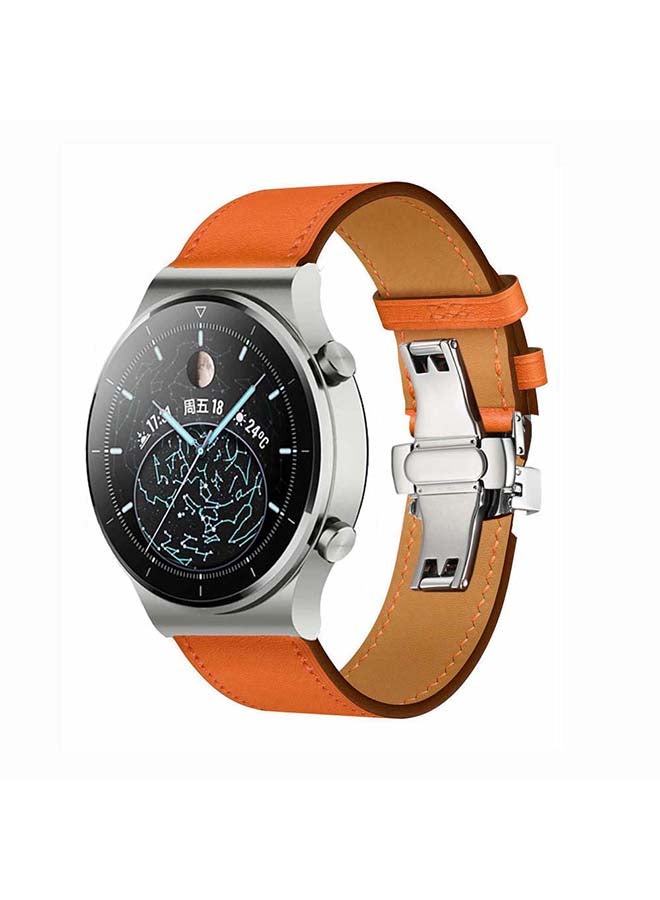 Perfii Genuine Leather Replacement Band For Huawei Watch GT2 Pro 22mm Orange - Image 2