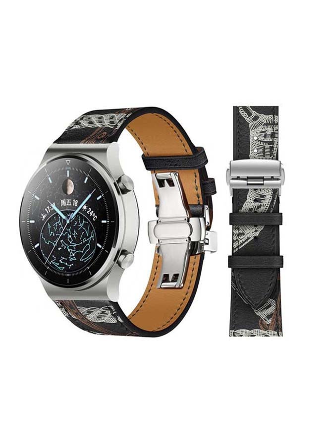بيرفيي سوار بديل من الجلد الطبيعي لساعة هواوي GT2 برو أسود/ أبيض - Image 1