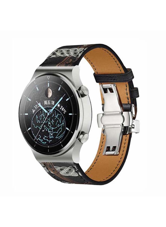 بيرفيي سوار بديل من الجلد الطبيعي لساعة هواوي GT2 برو أسود/ أبيض - Image 2