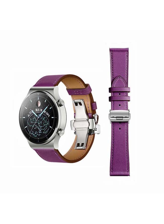Perfii Genuine Leather Replacement Band For Huawei Watch GT2 Pro 22mm Purple - Image 1