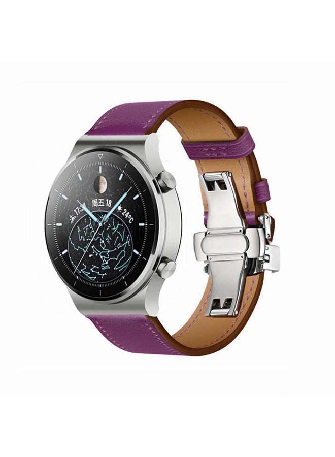 Perfii Genuine Leather Replacement Band For Huawei Watch GT2 Pro 22mm Purple - Image 2