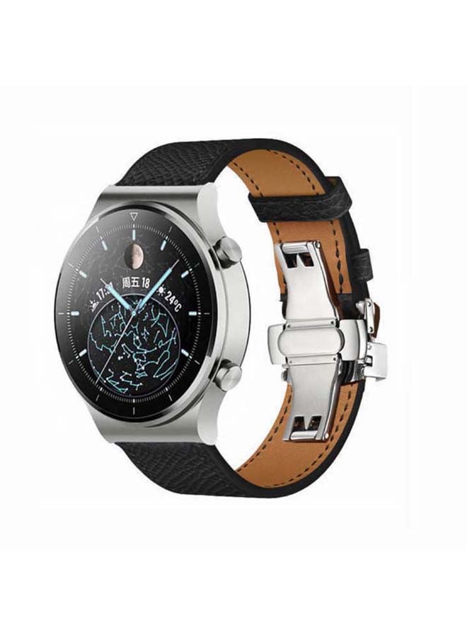 Perfii Genuine Leather Replacement Band For Huawei Watch GT2 Pro 22mm Black - Image 2