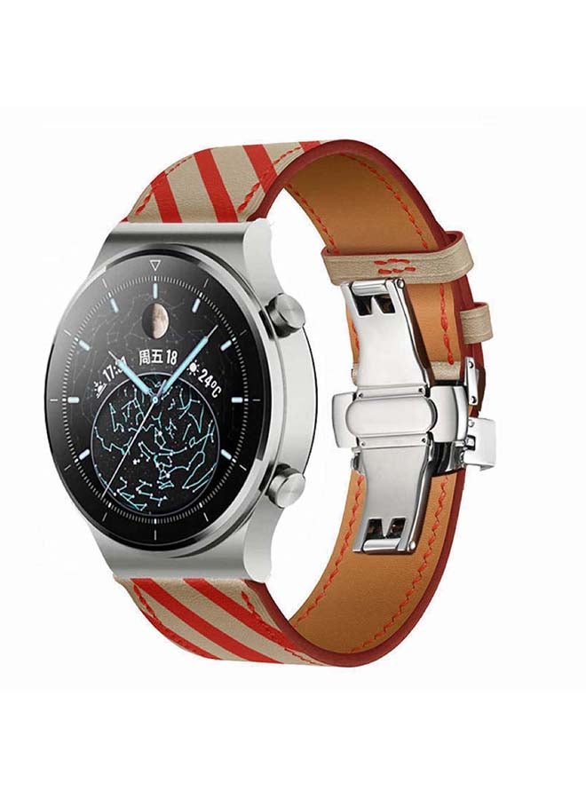 Perfii Genuine Leather Replacement Band For Huawei Watch GT2 Pro 22mm Red - Image 2