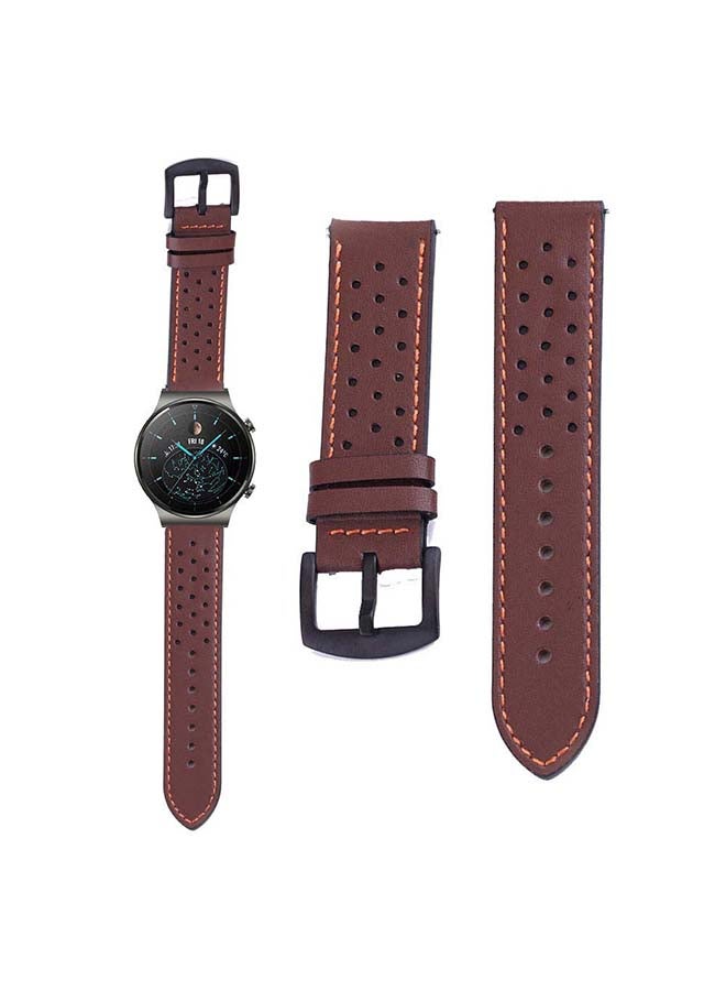 Perfii Genuine Leather Replacement Band For Huawei Watch GT2 Pro 22mm Brown - Image 1