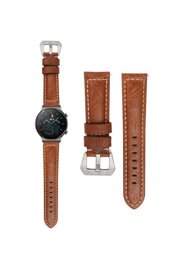 Perfii Genuine Leather Replacement Band For Huawei Watch GT2 Pro 22mm Brown - Image 1