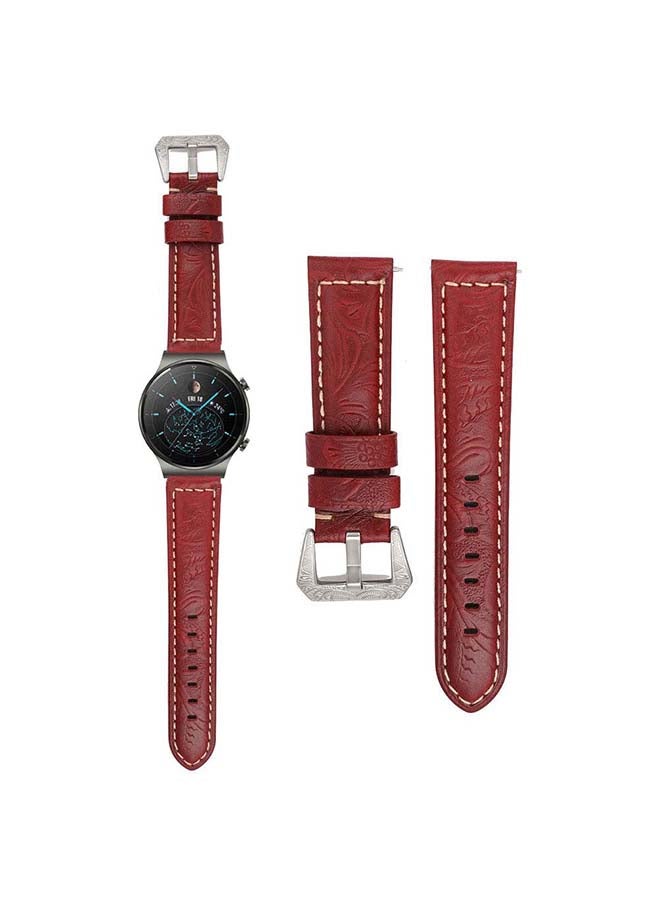 Perfii Genuine Leather Replacement Band For Huawei Watch GT2 Pro 22mm Red - Image 1