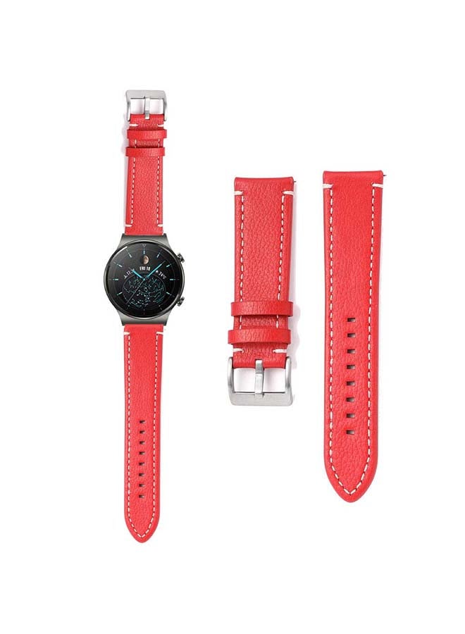 Perfii Genuine Leather Replacement Band For Huawei Watch GT2 Pro 22mm Red - Image 1