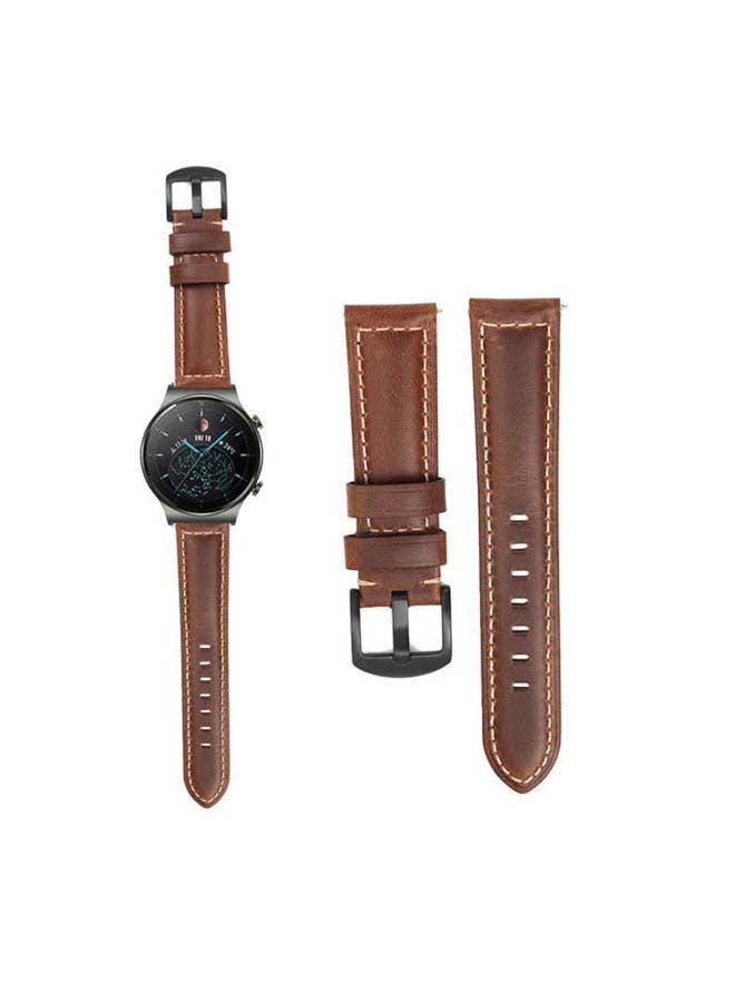 Perfii Genuine Leather Replacement Band For Huawei Watch GT2 Pro 22mm Brown - Image 1