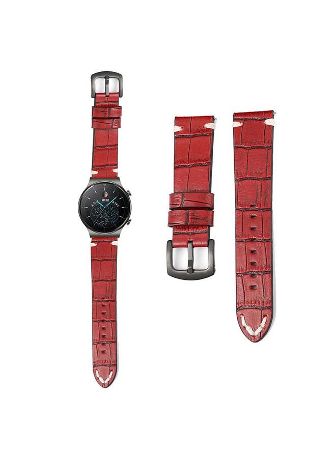 Perfii Genuine Leather Replacement Band For Huawei Watch GT2 Pro 22mm Red - Image 1