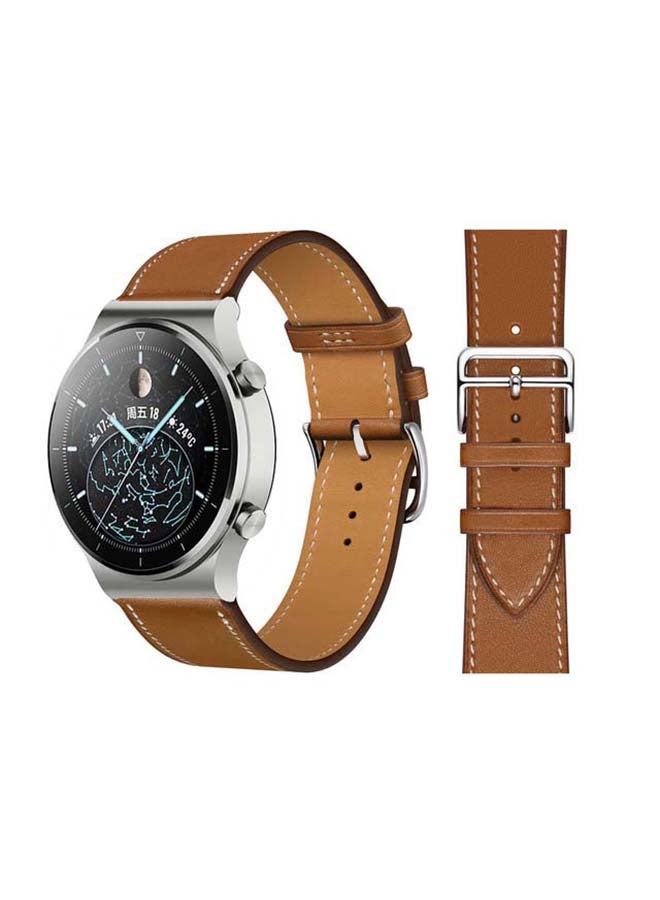 Perfii Genuine Leather Replacement Band For Huawei Watch GT2 Pro 22mm Supreme Brown - Image 1