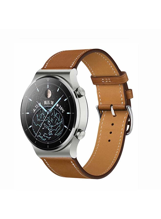 Perfii Genuine Leather Replacement Band For Huawei Watch GT2 Pro 22mm Supreme Brown - Image 2