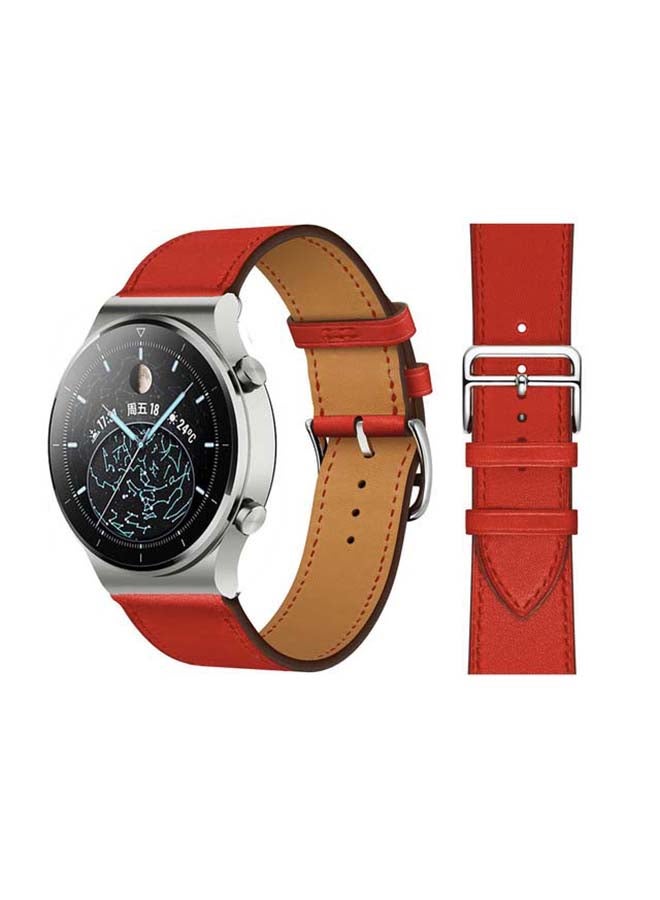 Perfii Genuine Leather Replacement Band For Huawei Watch GT2 Pro 22mm Supreme Red - Image 1