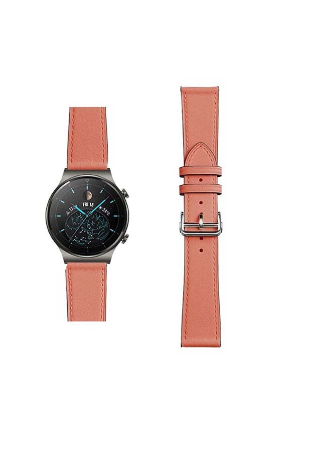 Perfii Genuine Leather Replacement Band For Huawei Watch GT2 Pro 22mm Jacinth Orange - Image 1