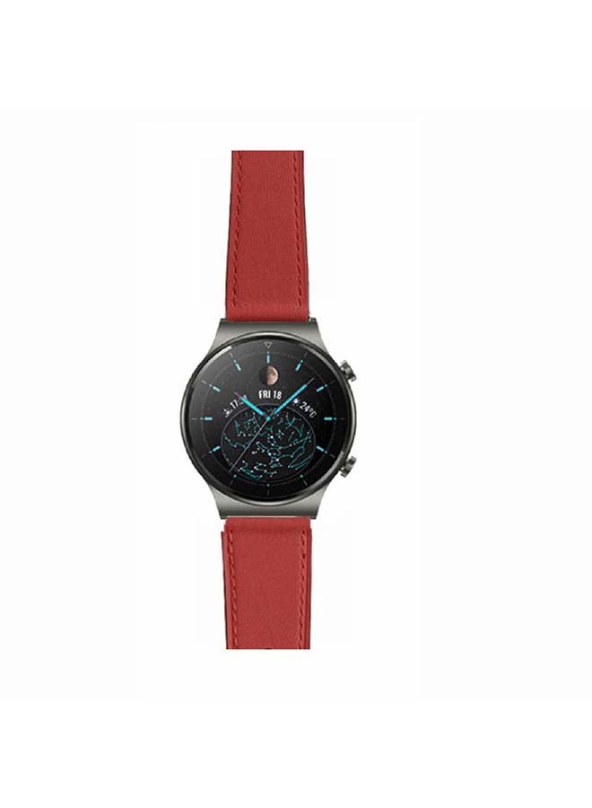 Perfii Genuine Leather Replacement Band For Huawei Watch GT2 Pro 22mm Camellia Red - Image 2