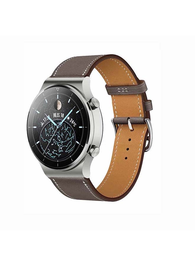 Perfii Genuine Leather Replacement Band For Huawei Watch GT2 Pro 22mm Grey - Image 2