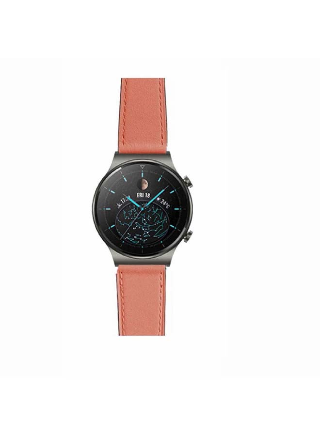 Perfii Genuine Leather Replacement Band For Huawei Watch GT2 Pro 22mm Jacinth Orange - Image 2
