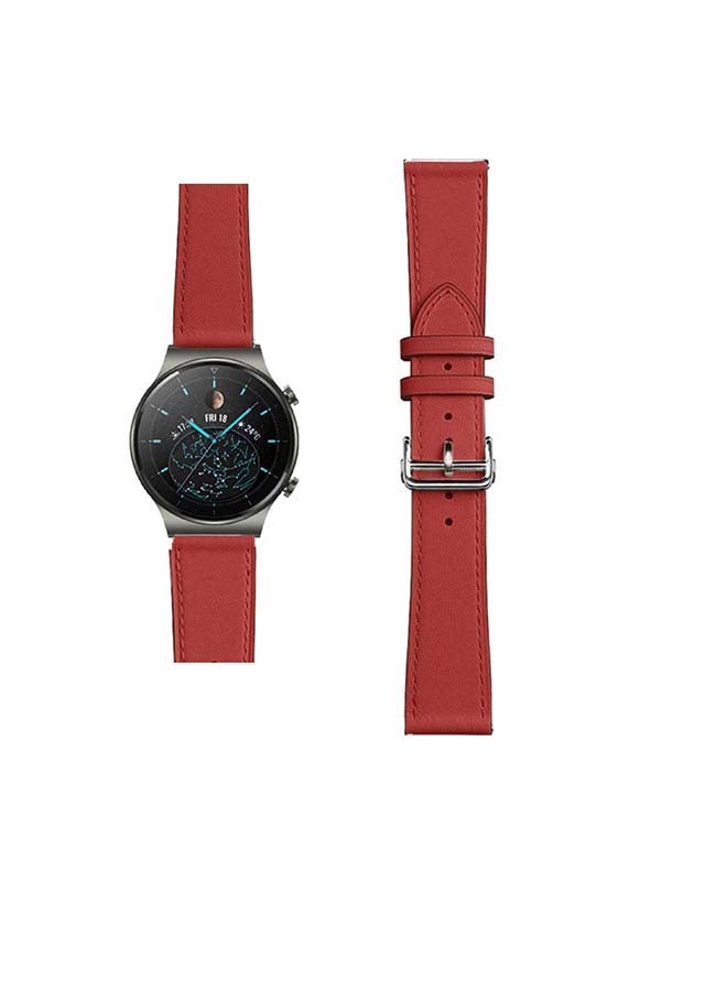 Perfii Genuine Leather Replacement Band For Huawei Watch GT2 Pro 22mm Camellia Red - Image 1