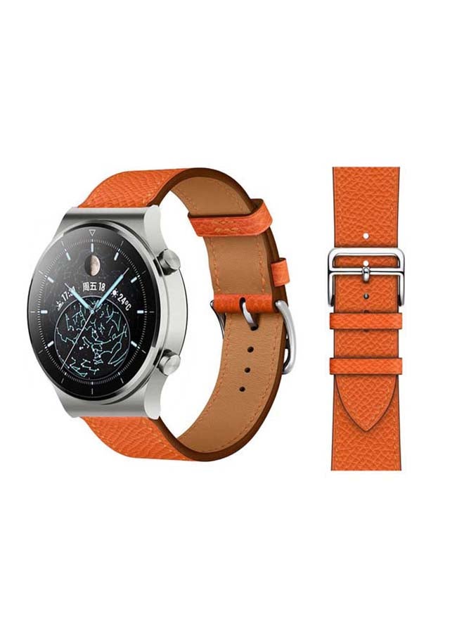 Perfii Genuine Leather Replacement Band For Huawei Watch GT2 Pro 22mm Orange - Image 1