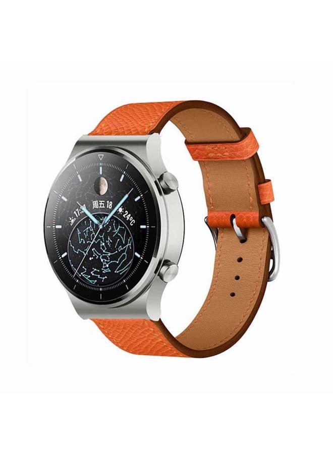 Perfii Genuine Leather Replacement Band For Huawei Watch GT2 Pro 22mm Orange - Image 2