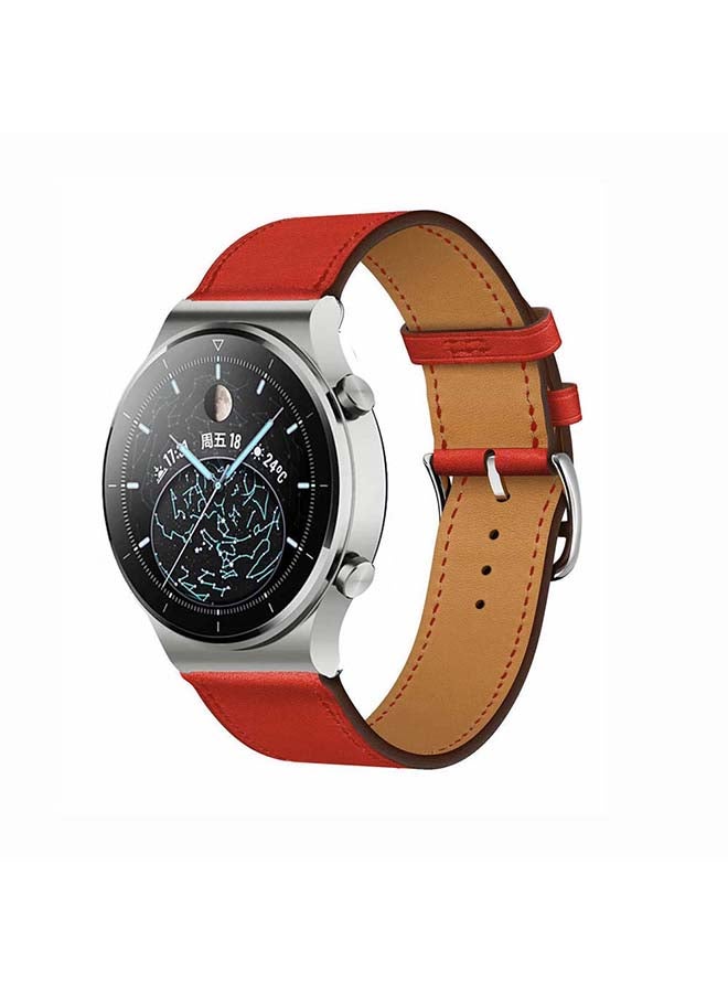 Perfii Genuine Leather Replacement Band For Huawei Watch GT2 Pro 22mm Supreme Red - Image 2