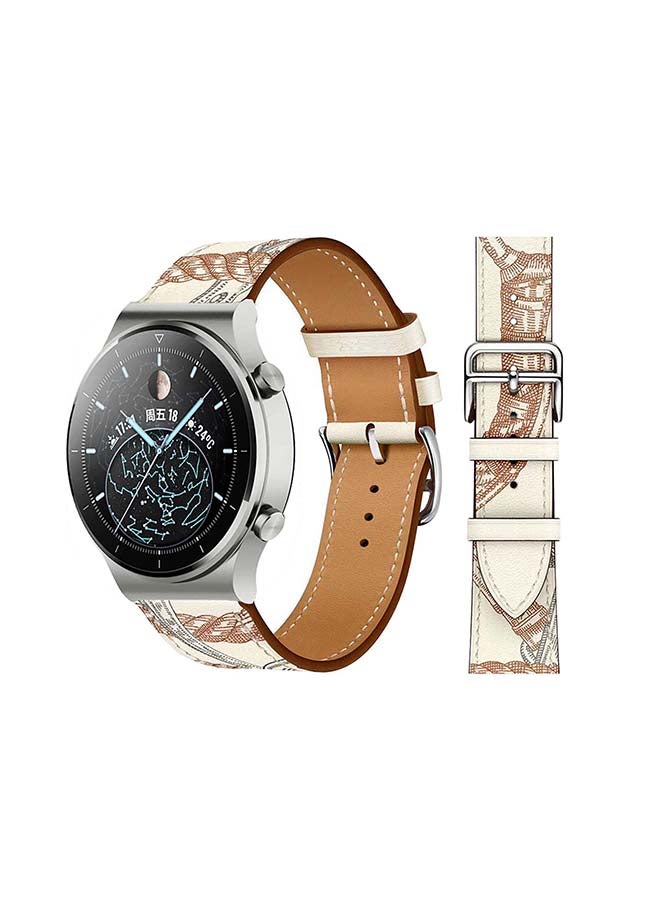 Perfii Supreme Replacement Band For Huawei Watch GT2 Pro Blanc Allover Print/White Brown Line - Image 1