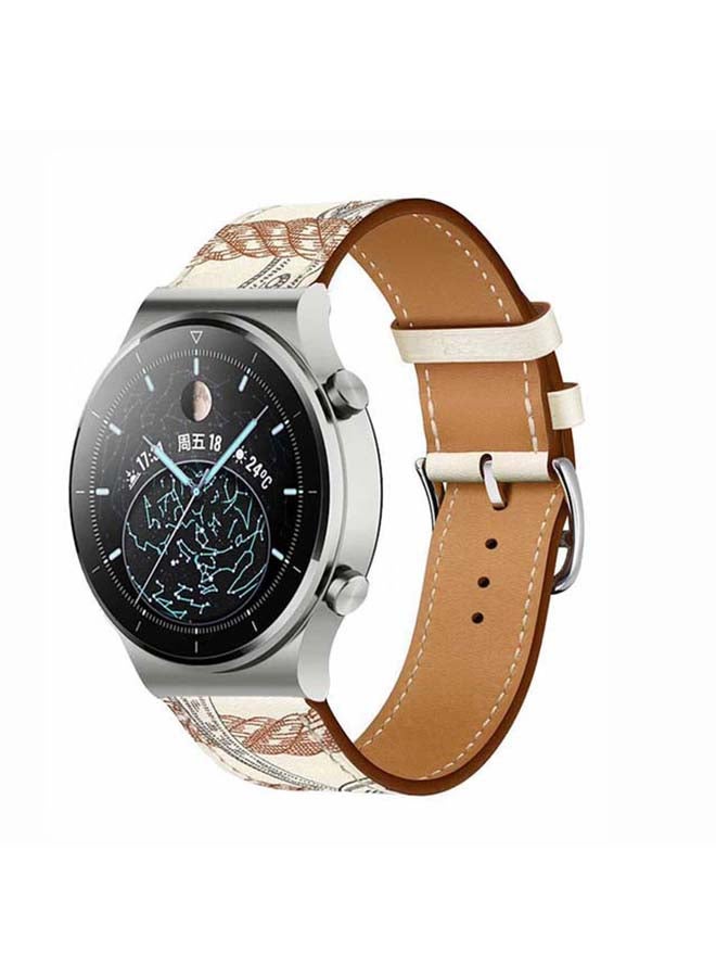 Perfii Supreme Replacement Band For Huawei Watch GT2 Pro Blanc Allover Print/White Brown Line - Image 2