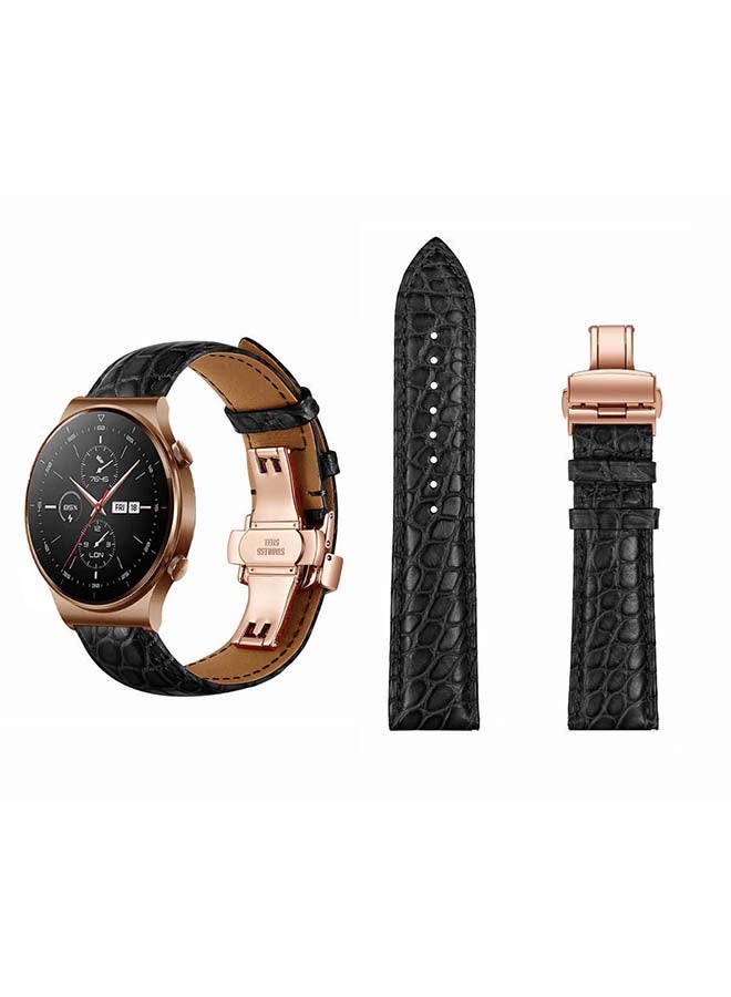 Perfii Genuine Alligator Leather Replacement Band For Huawei Watch GT2 Pro Black/Rose Gold - Image 1