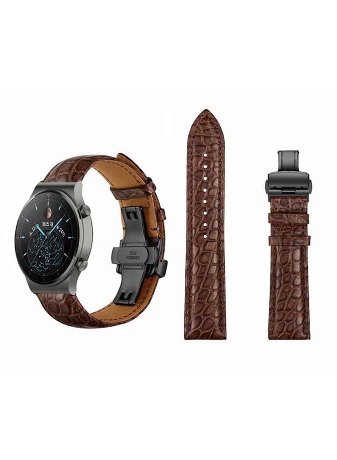 Perfii Genuine Alligator Leather Replacement Band For Huawei Watch GT2 Pro Brown/Black  - Image 1