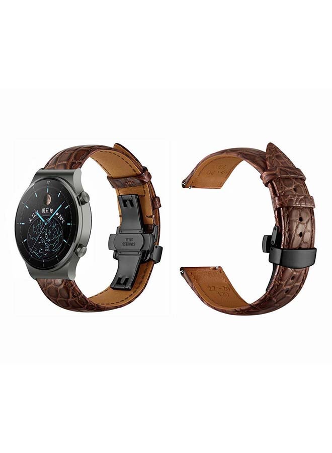 Perfii Genuine Alligator Leather Replacement Band For Huawei Watch GT2 Pro Brown/Black  - Image 2