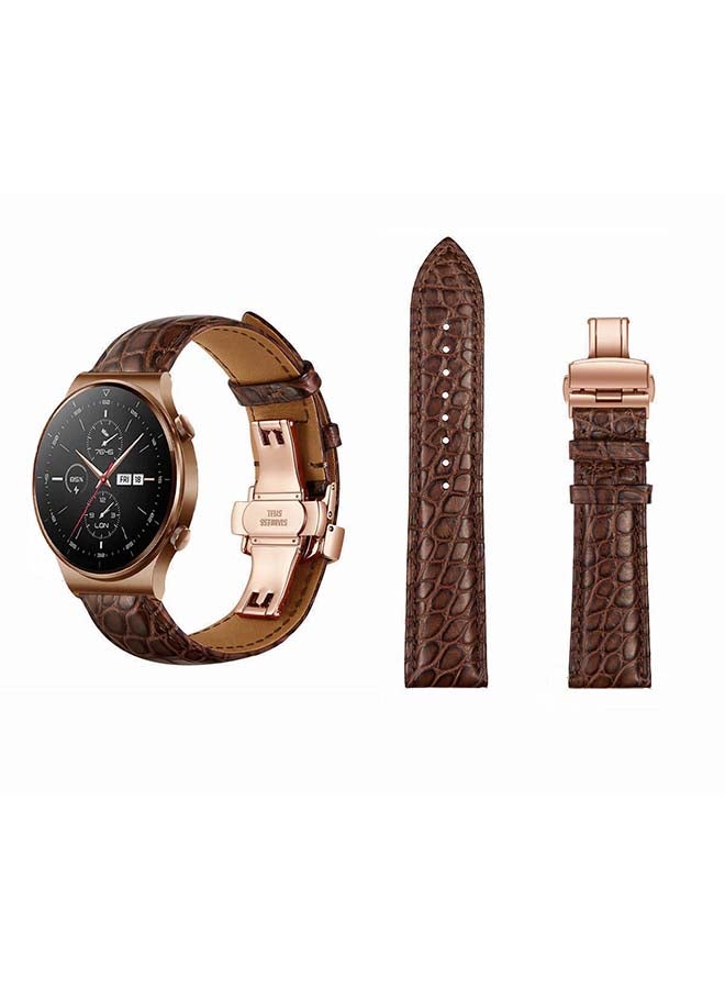 Perfii Genuine Alligator Leather Replacement Band For Huawei Watch GT2 Pro Brown/Rose Gold - Image 1