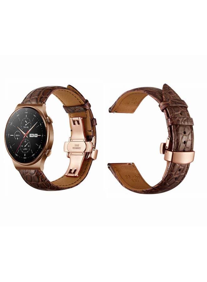 Perfii Genuine Alligator Leather Replacement Band For Huawei Watch GT2 Pro Brown/Rose Gold - Image 2