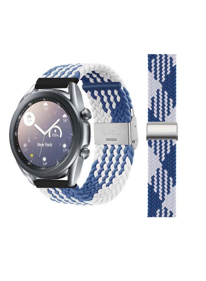 Perfii Adjustable Braided Solo Loop Band For Samsung Galaxy Watch 3 Blue/White  - Image 1
