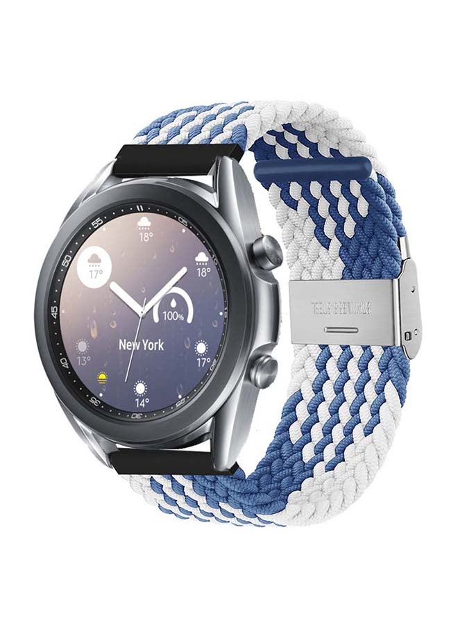 Perfii Adjustable Braided Solo Loop Band For Samsung Galaxy Watch 3 Blue/White  - Image 2