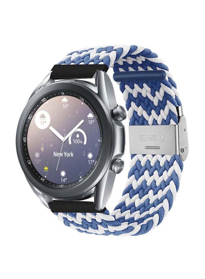 Perfii Adjustable Braided Solo Loop Band For Samsung Galaxy Watch 3 Blue/White  - Image 2