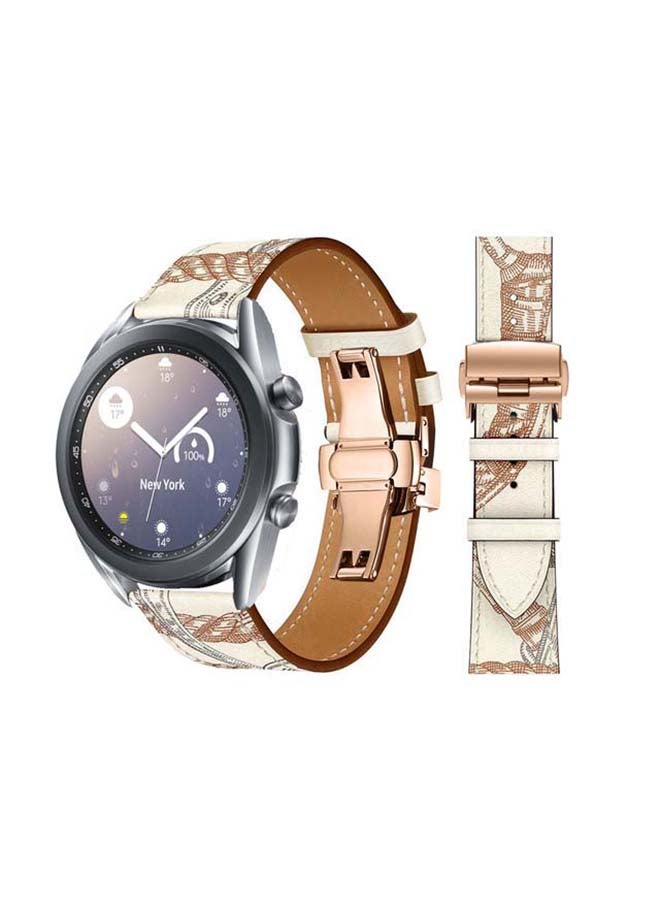 Perfii Replacement Band For Samsung Galaxy Watch3 Blanc Allover Print/White Brown Line - Image 1