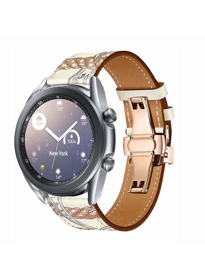 Perfii Replacement Band For Samsung Galaxy Watch3 Blanc Allover Print/White Brown Line - Image 2