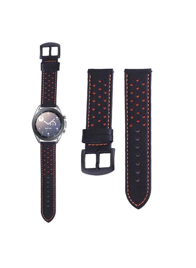 Perfii Dot Genuine Leather Replacement Band for Samsung Galaxy Watch3 41mm Black/Orange - Image 1