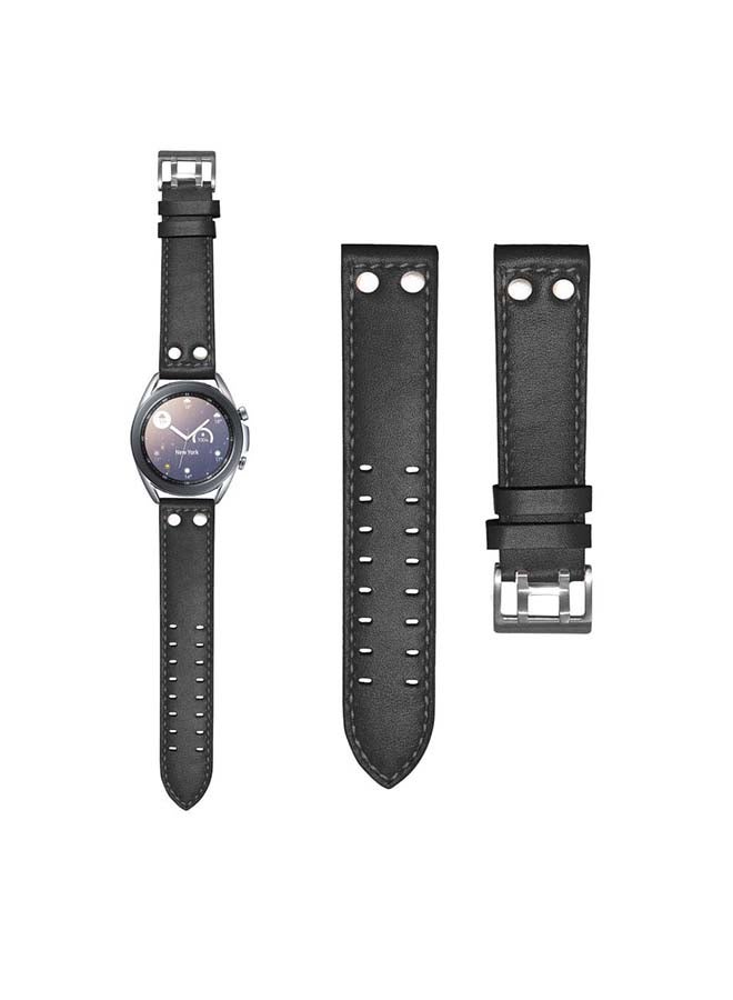 Perfii Genuine Leather Replacement Band with Buckle for Samsung Galaxy Watch3 41mm Black - Image 1
