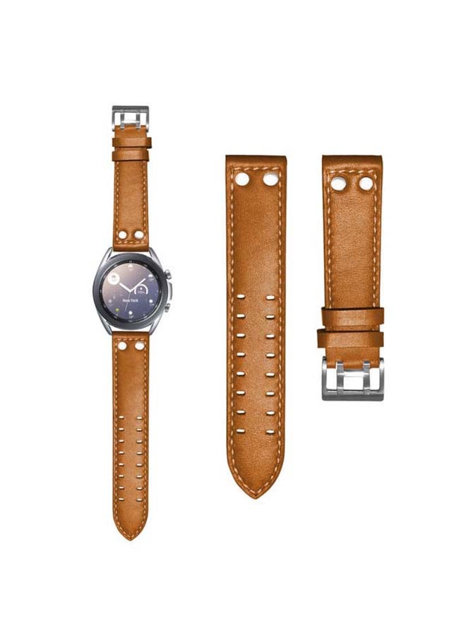 بيرفيي سوار بديل من الجلد الطبيعي مزود بإبزيم لساعة سامسونج جالاكسي 3 مقاس 41 مم بني - Image 1