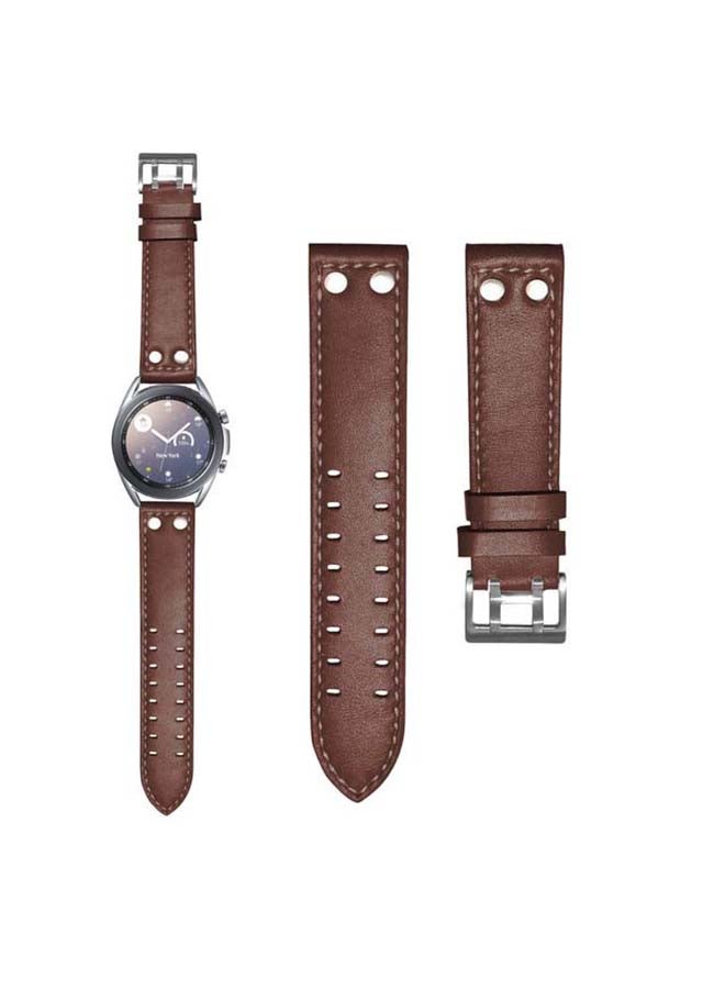 بيرفيي سوار بديل من الجلد الطبيعي مزود بإبزيم لساعة سامسونج جالاكسي 3 مقاس 41 مم بني غامق - Image 1