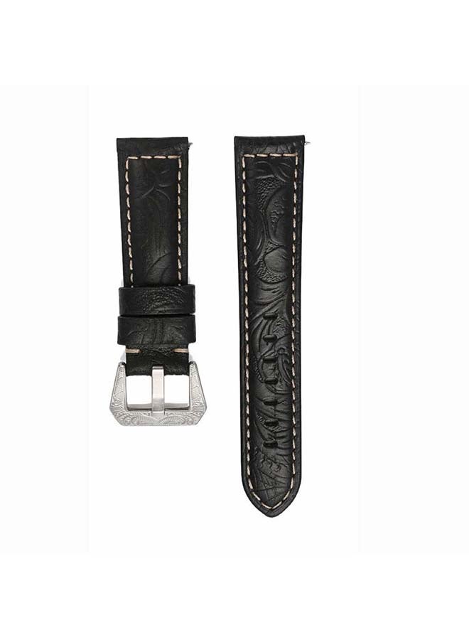 Perfii Engraved Genuine Leather Replacement Band for Samsung Galaxy Watch3 41mm Black - Image 2