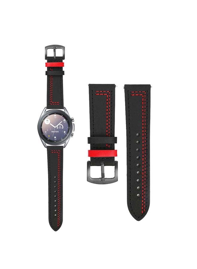 Perfii Stitch Lines Genuine Leather Replacement Band For Samsung Galaxy Watch3 41mm Black/Red - Image 1