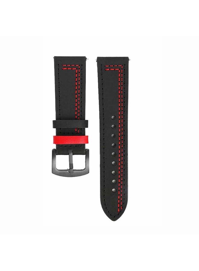 Perfii Stitch Lines Genuine Leather Replacement Band For Samsung Galaxy Watch3 41mm Black/Red - Image 2