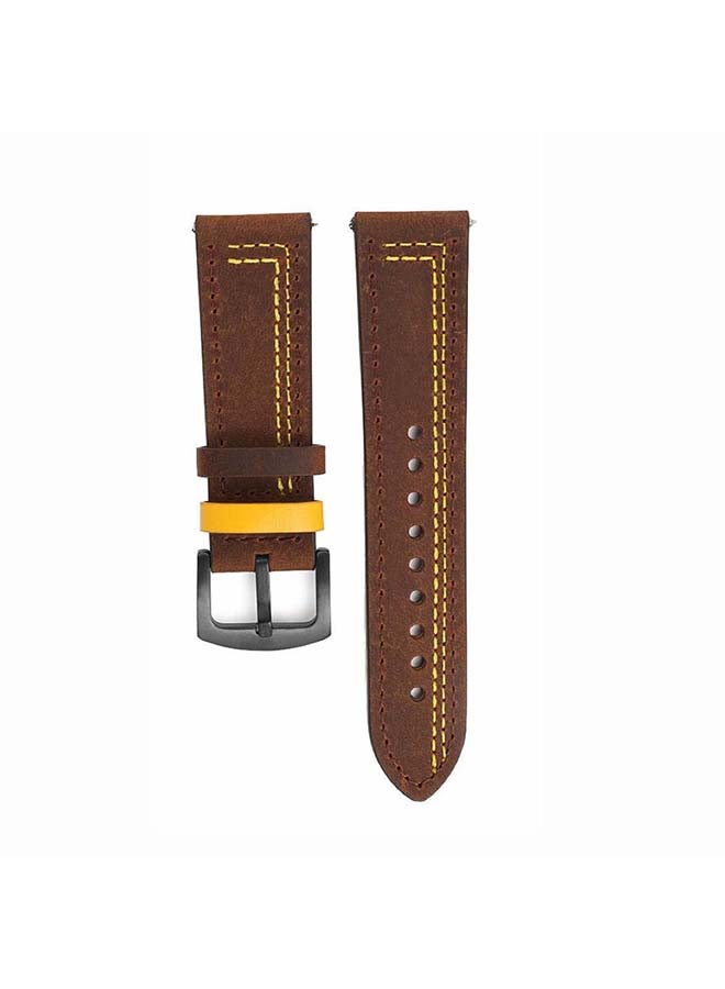 Perfii Stitch Lines Genuine Leather Replacement Band For Samsung Galaxy Watch3 41mm Brown/Yellow - Image 2