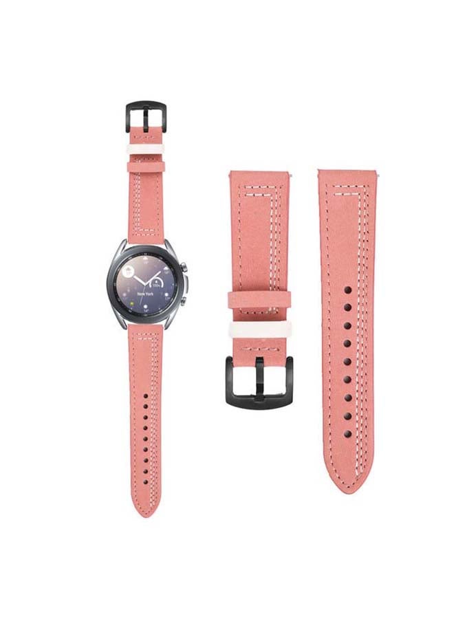 Perfii Stitch Lines Genuine Leather Replacement Band For Samsung Galaxy Watch3 41mm Pink - Image 1